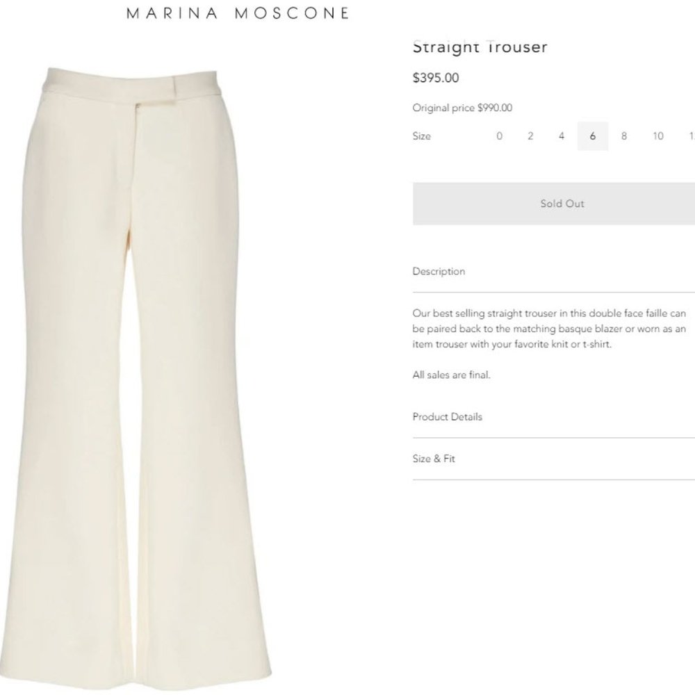 Marina Moscone Off White Satin Trouser